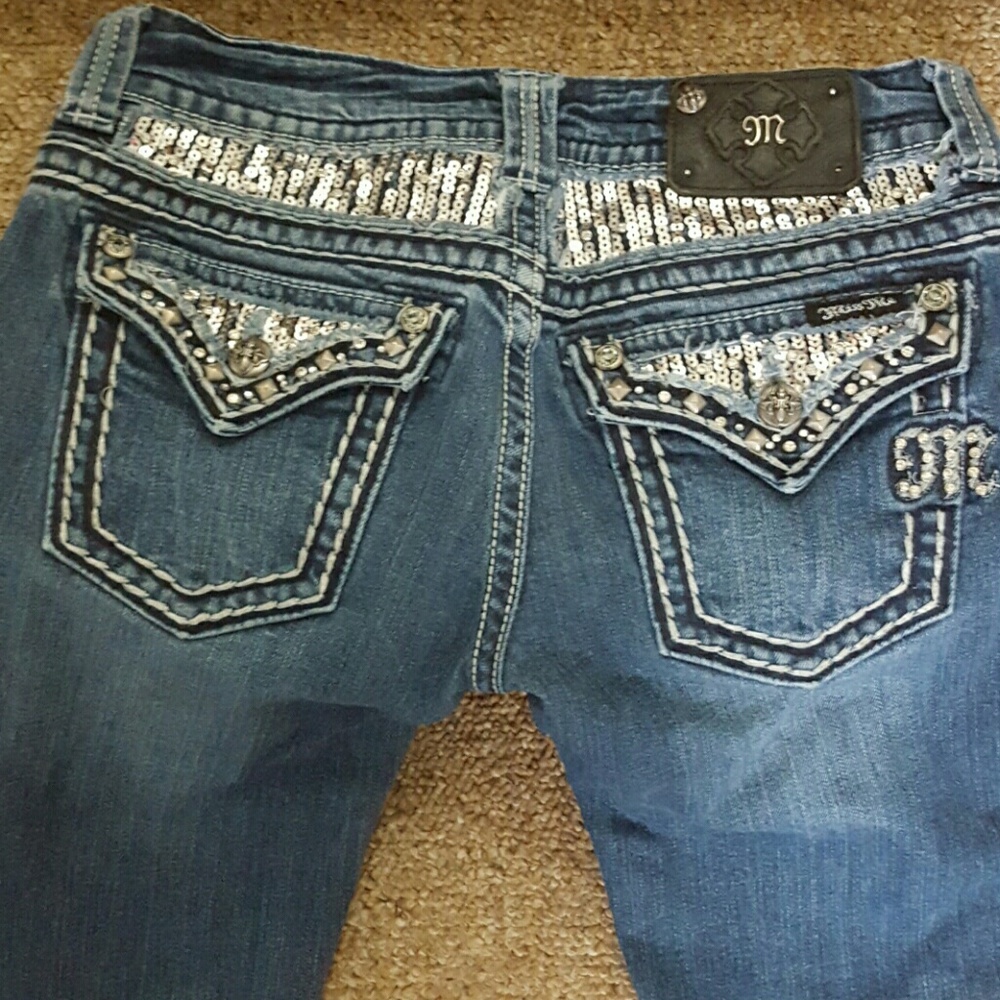 Miss me 28x31 spiked rhinestone bling flare